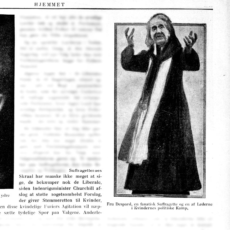Notis om de fanatiske suffragettene. Hjemmet, 1911