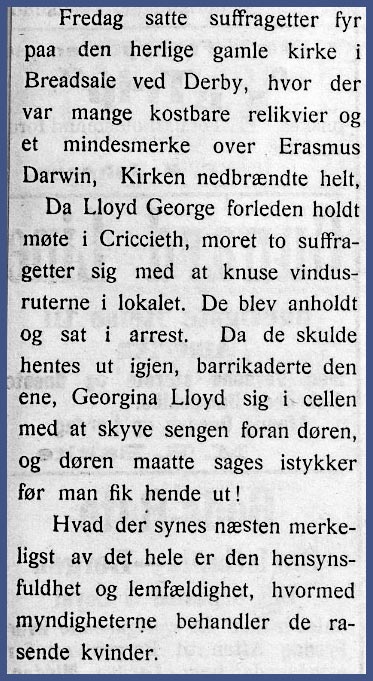 Notis om suffragettene. Agderposten, 1914